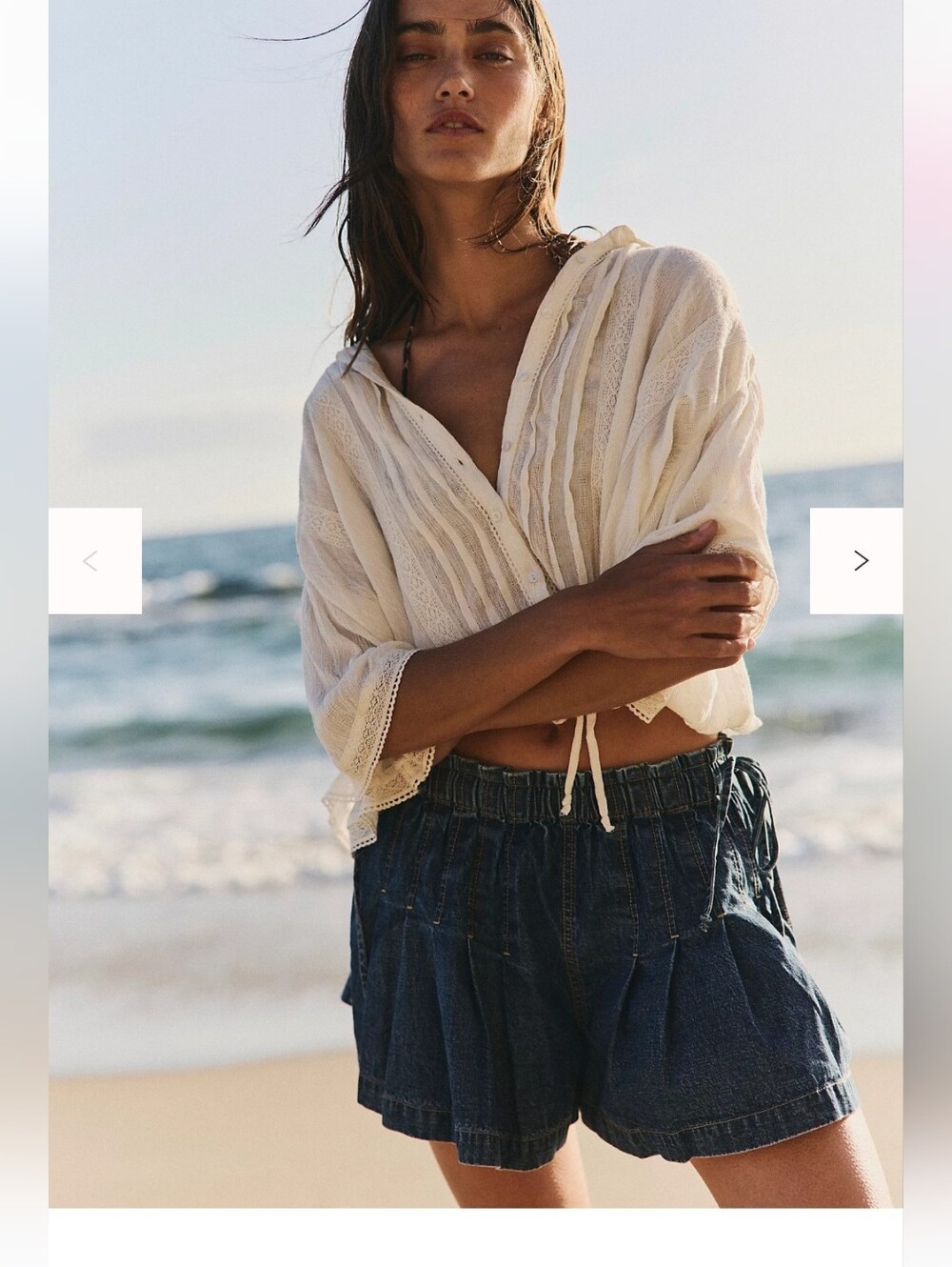 Free People We The Free Croquet Shorties Color Mid Indigo Msrp $98 - Picture 4 of 5